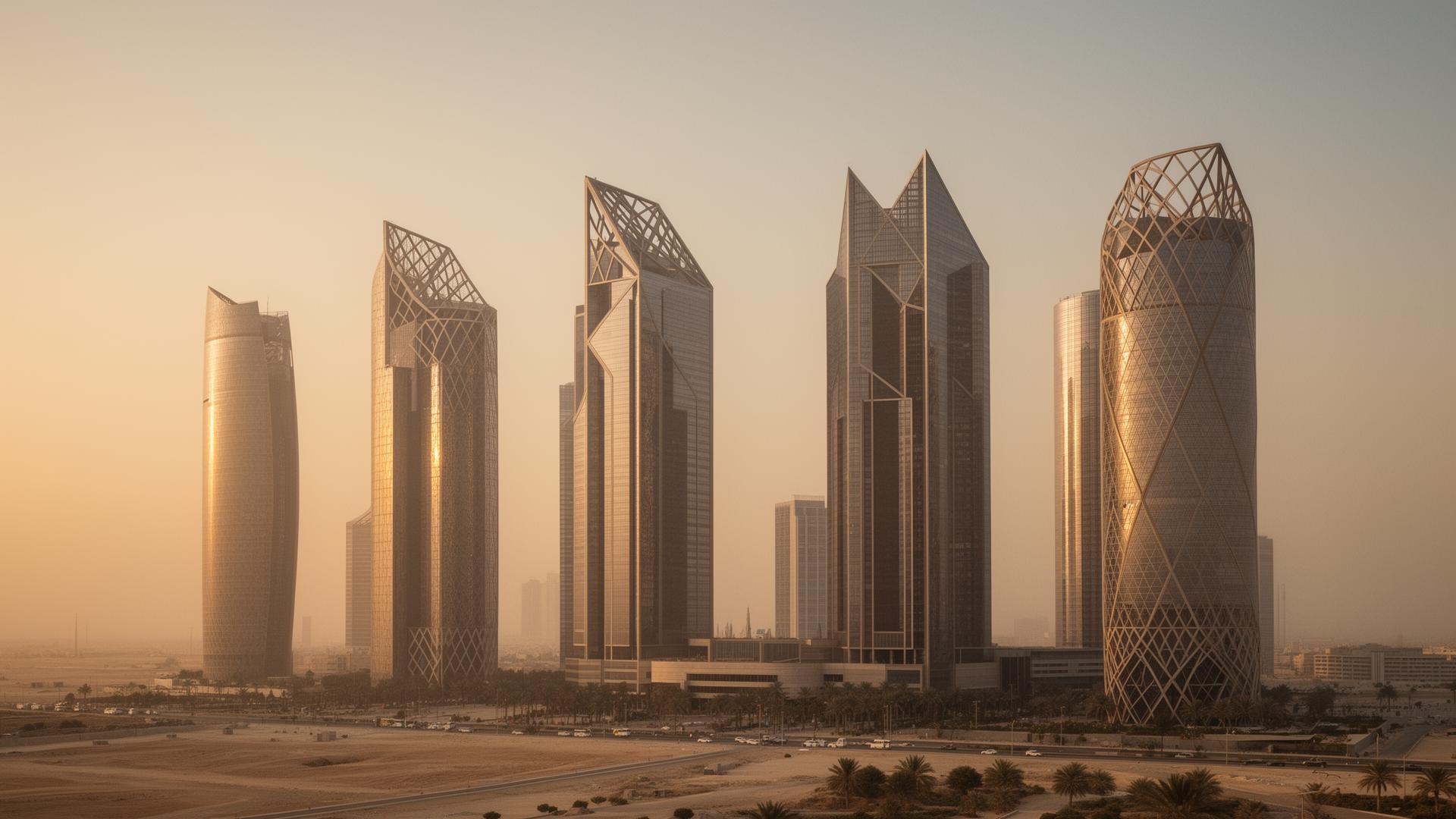 King Abdullah Financial District (KAFD) skyline in Riyadh at golden hour